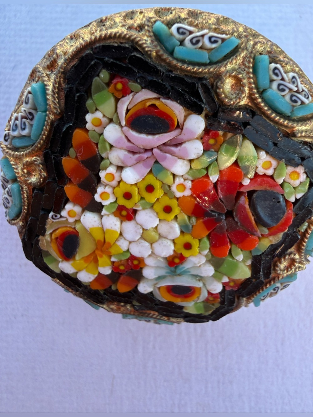 Italian Micro Mosaic Floral Brooch — Vintage “Junior” Clasp